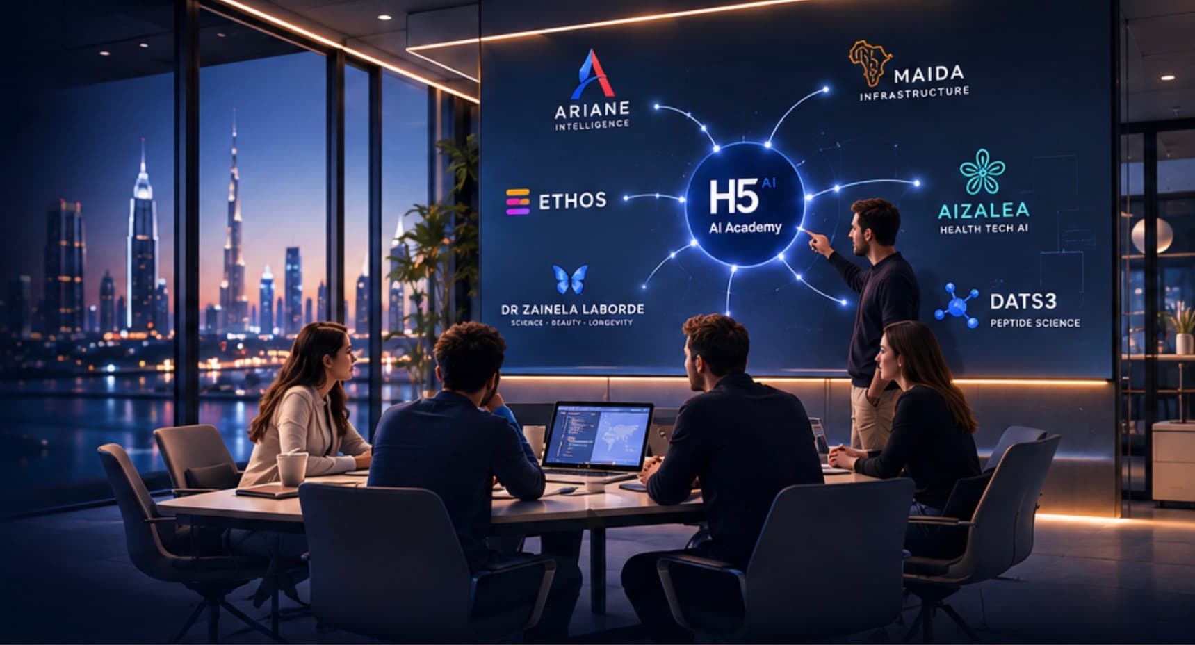 Écosystème H5 AI Academy : Ariane Intelligence, MAIDA, Aizalea et DATS3 connectés à une session de formation