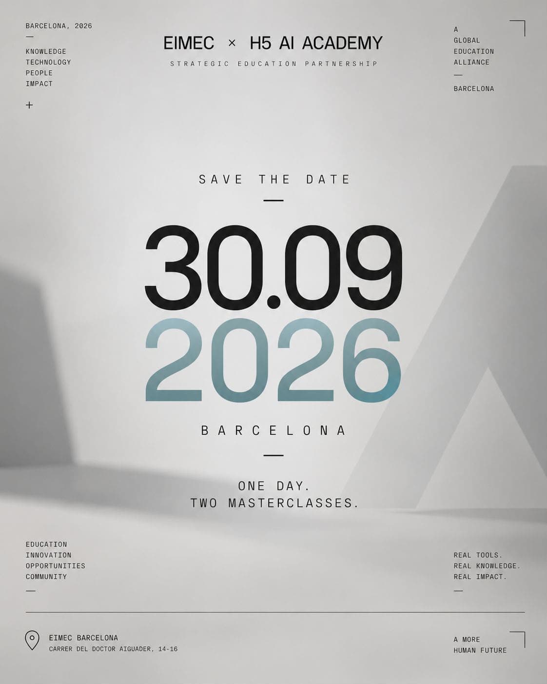 Save the date — EIMEC × H5 AI Academy, September 30, 2026, Barcelona