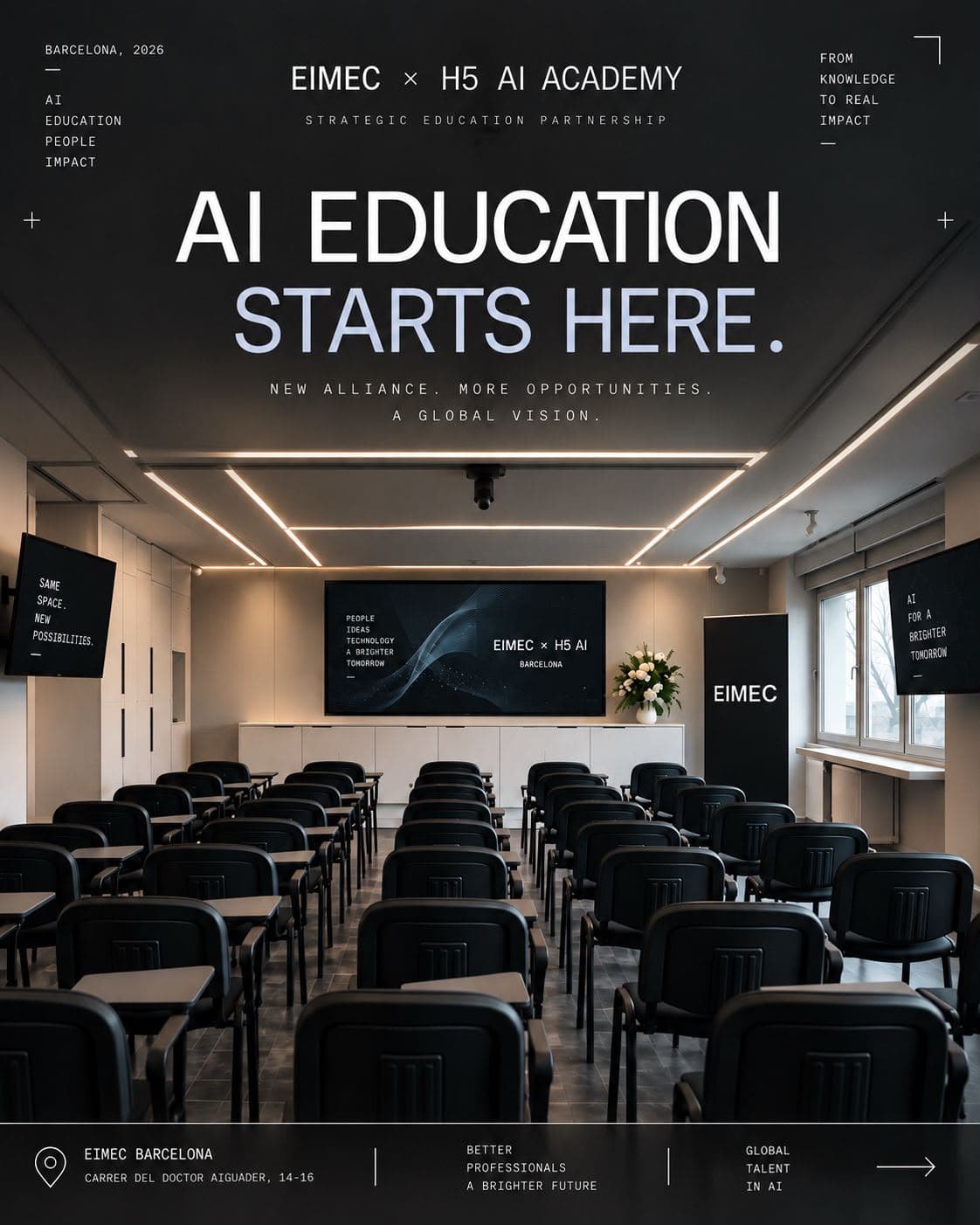 AI education starts here — EIMEC × H5 AI Academy classroom in Barcelona